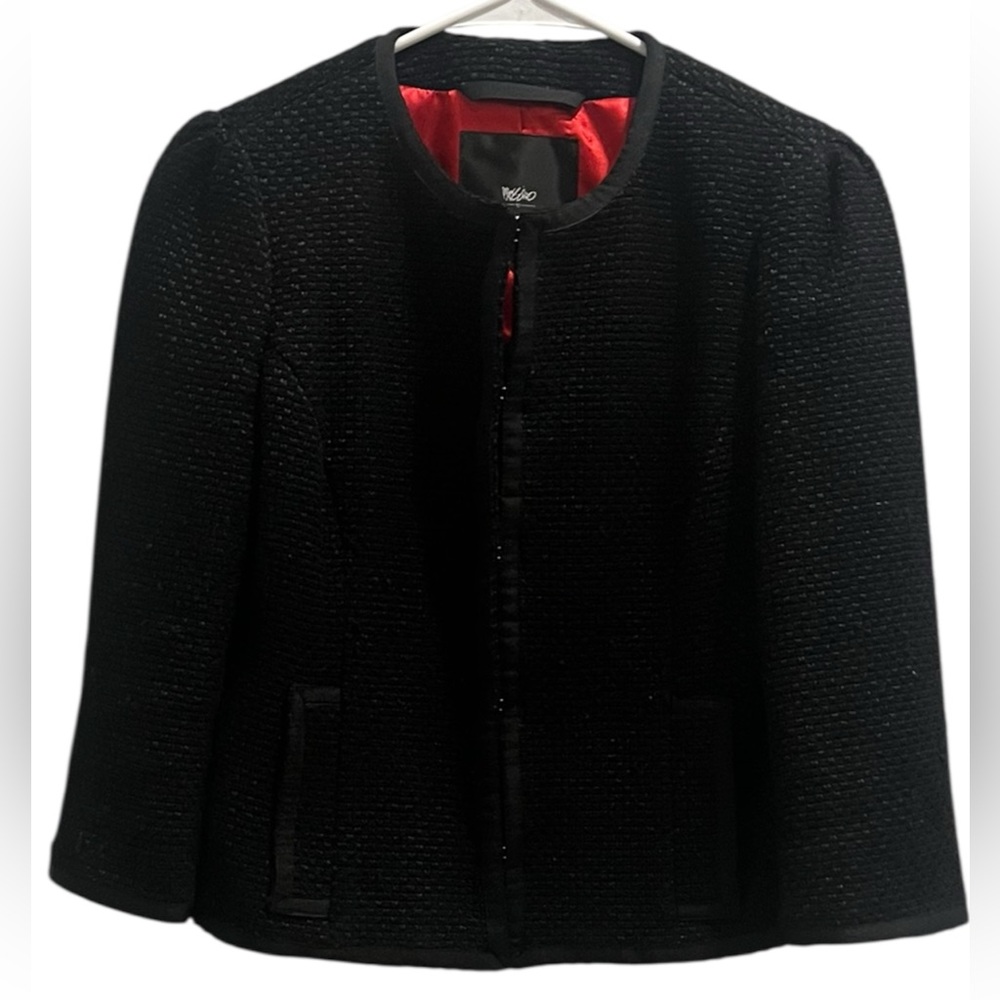 Mossimo Small Cropped Sleeve Black Textured Collarless Dress